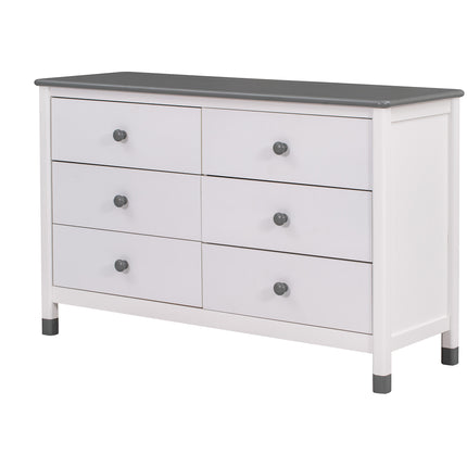 AU9- Wooden Storage Dresser with 6 Drawers,Storage Cabinet for kids Bedroom,White+Gray - Likeshoppe 