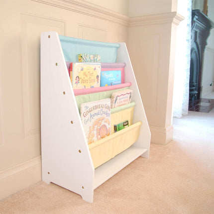 AT19- Kids Funnel Charlie White Kids Wooden Canvas Sling Magazine Bookcase - Likeshoppe 