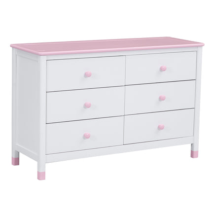 AU8- Wooden Storage Dresser with 6 Drawers,Storage Cabinet for kids Bedroom,White+Pink - Likeshoppe 