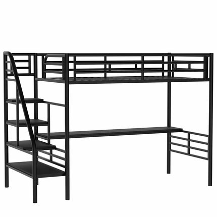 AS6- Metal Loft Bed Frame with Desk;  No Box Spring Needed; Twin - Likeshoppe 