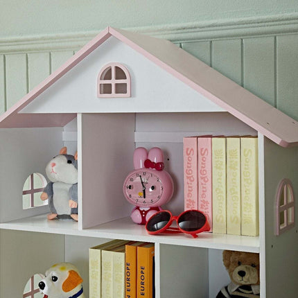 AT14- Kids Funnel Veronica Girls Pink Roof Dollhouse Bookcase - Likeshoppe 