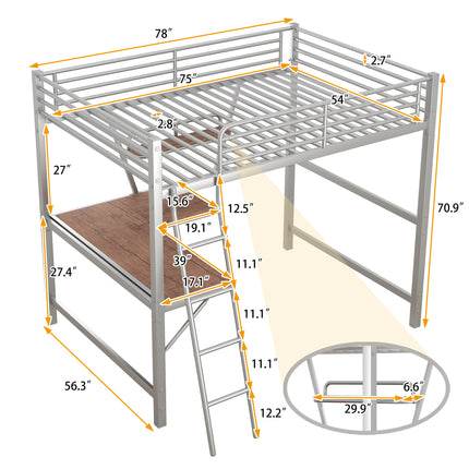 AS12- Full Size Loft Metal&MDF Bed with Desk and Shelf, - Likeshoppe 