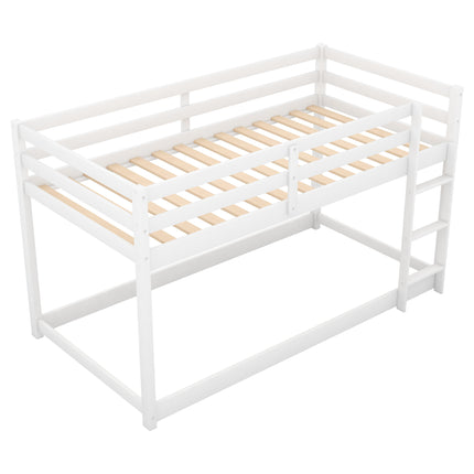 AS29- Twin over Twin Floor Bunk Bed with Ladder - Likeshoppe 