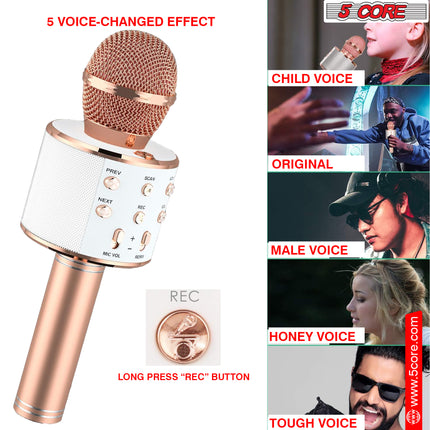 CC22- 5 Core Karaoke Wireless Microphones Bluetooth • w Stereo Mic Speaker • Portable Recording Microfono Inalambrico • SD Card & USB • Gifts Music Toys for Kids and Adults All Age- WM SPK COPPER - Likeshoppe 