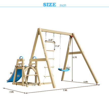 BB3- Wooden Swing Set with Slide, Outdoor Playset Backyard Activity Playground Climb Swing Outdoor Play Structure for Toddlers, Ready to Assemble Wooden Swing-N-Slide Set Kids Climbers - Likeshoppe 