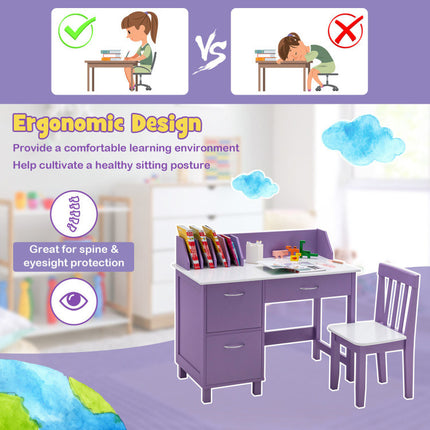 AV1- Kids Wooden Writing Furniture Set with Drawer and Storage Cabinet - Likeshoppe 