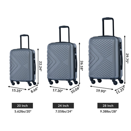 CA1- 3 Piece Luggage Sets ABS Lightweight Suitcase with Two Hooks;  Spinner Wheels;  TSA Lock;  (20/24/28)