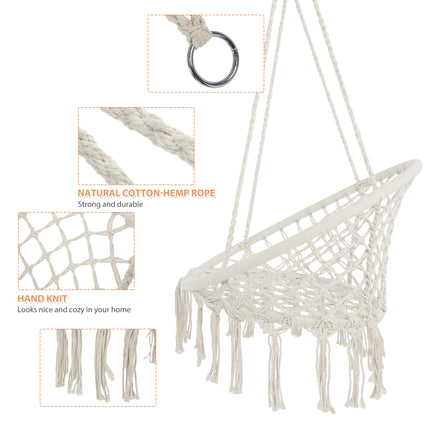 AZ2- Hammock Chair Macrame Swing Max 330 Lbs Hanging Cotton Rope Hammock Swing Chair for Indoor and Outdoor - Likeshoppe 