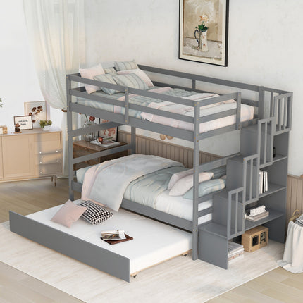 AS5- Bunk Beds Twin over Twin Stairway Storage function - Likeshoppe 