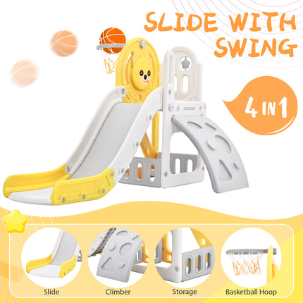 BB19-Toddler Climber and Slide Set 4 in 1, Kids Playground Climber Freestanding Slide Playset with Basketball Hoop Play Combination for Babies Indoor & Outdoor - Likeshoppe 