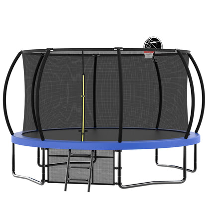 BA36- 14FT Recreational Kids Trampoline with Safety Enclosure Net & Ladder, Outdoor Recreational Trampolines - Likeshoppe 