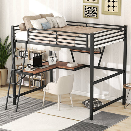 AS12- Full Size Loft Metal&MDF Bed with Desk and Shelf, - Likeshoppe 