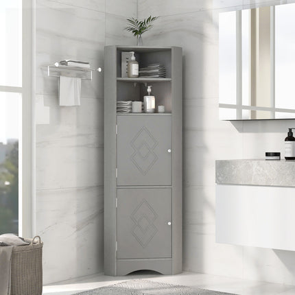 AM3- Tall Bathroom Corner Cabinet;  Freestanding Storage Cabinet with Doors and Adjustable Shelves;  MDF Board - Likeshoppe 