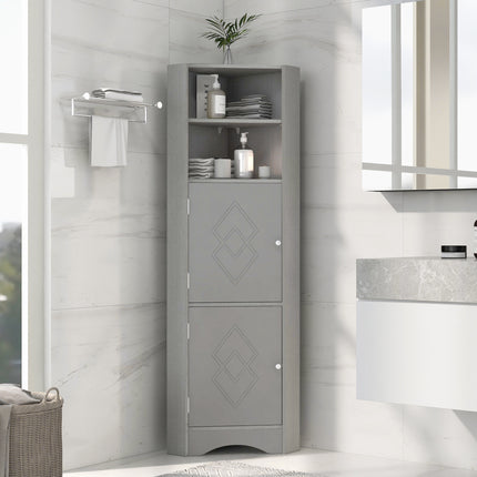 AM3- Tall Bathroom Corner Cabinet;  Freestanding Storage Cabinet with Doors and Adjustable Shelves;  MDF Board - Likeshoppe 