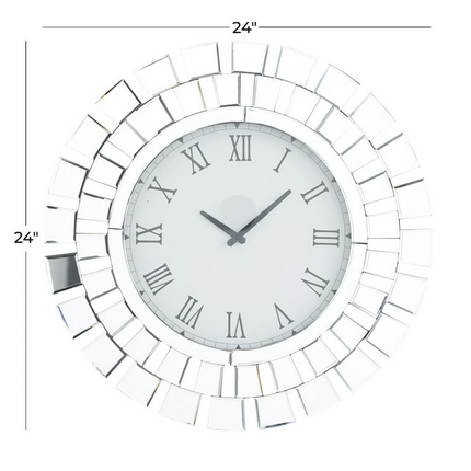 CG19- DecMode 2" Silver Glass Starburst Mirrored Wall Clock - Likeshoppe 