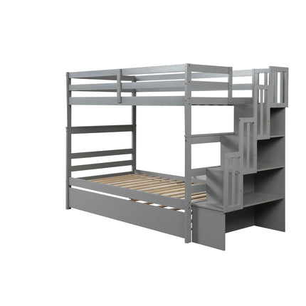 AS5- Bunk Beds Twin over Twin Stairway Storage function - Likeshoppe 