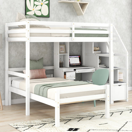 AS4- Twin Size Loft Bed with a Stand-alone Bed;  Storage Staircase;  Desk;  Shelves and Drawers - Likeshoppe 