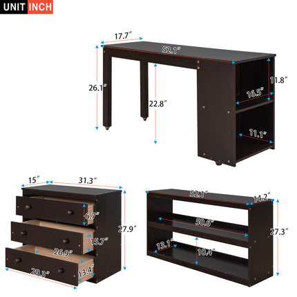 AS1- Low Study Full Loft Bed with Cabinet ; Shelves and Rolling Portable Desk ; Multiple Functions Bed - Likeshoppe 