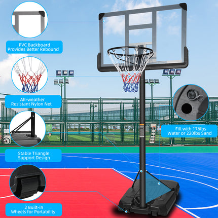 BG10- Portable Basketball Hoop Backboard System Stand Height Adjustable 6.6ft - 10ft with 44 Inch Backboard and Wheels for Adults Teens Outdoor Indoor Basketball Goal Game Play Set - Likeshoppe 