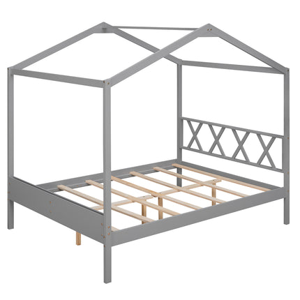 AS27- Full Size Wood House Bed with Storage Space - Likeshoppe 