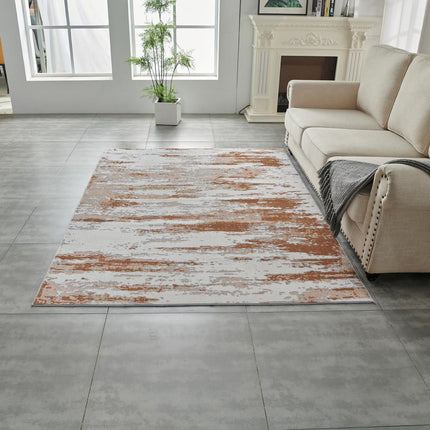 AQ23- ZARA Collection Abstract Design Gray Brown Rust Machine Washable Super Soft Area Rug - Likeshoppe 