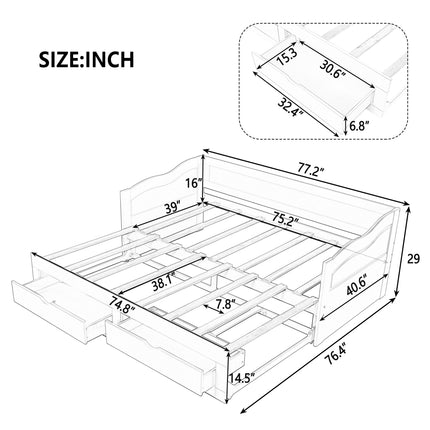 AS34- Wooden Daybed with Trundle Bed and Two Storage Drawers , Extendable Bed Daybed,Sofa Bed with Two Drawers - Likeshoppe 