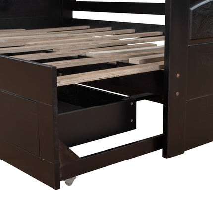 AS34- Wooden Daybed with Trundle Bed and Two Storage Drawers , Extendable Bed Daybed,Sofa Bed with Two Drawers - Likeshoppe 