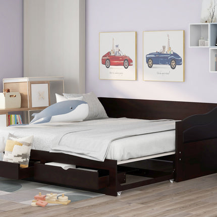 AS34- Wooden Daybed with Trundle Bed and Two Storage Drawers , Extendable Bed Daybed,Sofa Bed with Two Drawers - Likeshoppe 