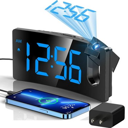 CH8- Mpow Projection Alarm Clock, Digital Clock with 180° Rotatable Projector, 3-Level Brightness, Progressive Volume, USB Charger, Battery Backup, 9mins Snooze, 12/24H, Digital Alarm Clock for Bedroom - Likeshoppe 