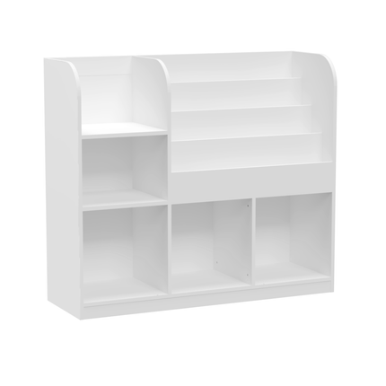 AT1- Kids Bookcase and Bookshelf, Multifunctional Bookcase with 3 Collapsible Fabric Drawers, Bookcase Display Stand, Toy Storage Organizer for Bedroom, Playroom, Hallway (White/Gray) - Likeshoppe 