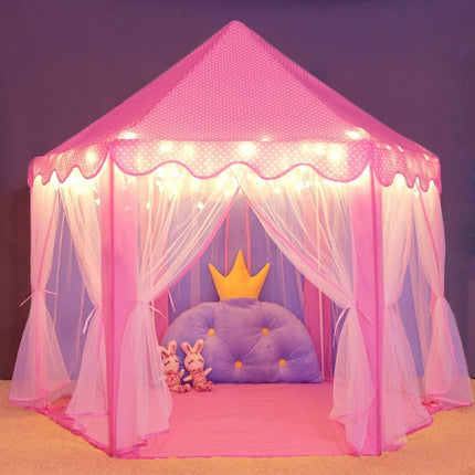 BE1- Outdoor Indoor Portable Folding Princess Castle Tent Kids Children Funny Play Fairy House Kids Play Tent(Warm LED Star Lights) - Likeshoppe 