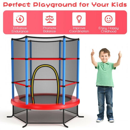 BA49- 55 Inch Kids Recreational Trampoline Bouncing Jumping Mat with Enclosure Net - Likeshoppe 