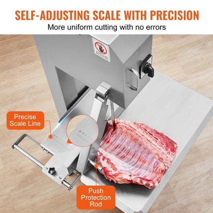 BS3- Commercial Electric Meat Bandsaw, 2200W Stainless Steel Vertical Bone Sawing Machine, Workbeach 24.4" x 20.5", 0.16-8.7 Inch Cutting Thickness, Frozen Meat Cutter with 6 Blades for Rib Pork Beef - Likeshoppe 