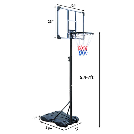 BG8- Portable Basketball Hoop Stand w/Wheels for Kids Youth Adjustable Height 5.4ft - 7ft Use for Indoor Outdoor Basketball Goals Play Set - Likeshoppe 