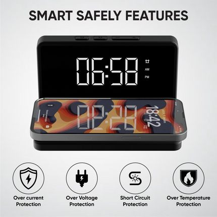 CH5- Premier LED Digital Alarm Clock and Wireless Mobile Phone Charger for Home, Office, Black - Likeshoppe 