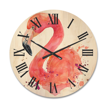 CG2- Designart 'Abstract Portrait of Pink Flamingo I' Farmhouse Wood Wall Clock(Size 16" x 16") - Likeshoppe 