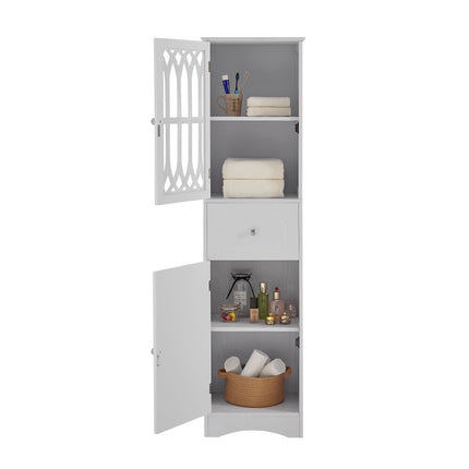 AN2- Tall Bathroom Cabinet;  Freestanding Storage Cabinet with Drawer and Doors;  MDF Board;  Acrylic Door;  Adjustable Shelf - Likeshoppe 