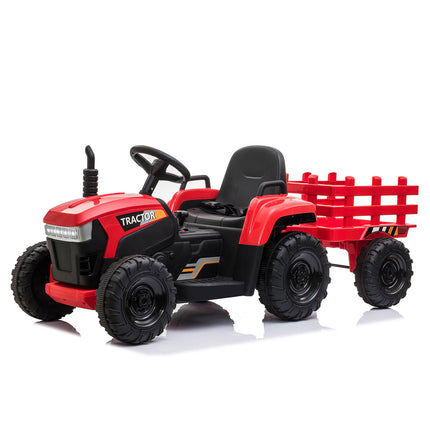 BH10-12V Kids Ride On Tractor with Trailer, Battery Powered Electric Car w/ Music, USB, Music, LED Lights, Vehicle Toy for 3 to 6 Ages, Red - Likeshoppe 