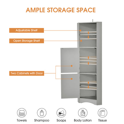 AM3- Tall Bathroom Corner Cabinet;  Freestanding Storage Cabinet with Doors and Adjustable Shelves;  MDF Board - Likeshoppe 