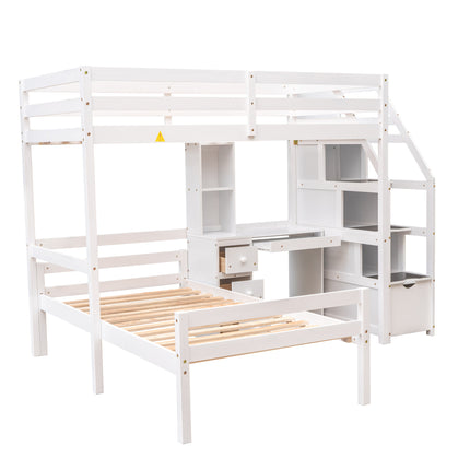 AS4- Twin Size Loft Bed with a Stand-alone Bed;  Storage Staircase;  Desk;  Shelves and Drawers - Likeshoppe 