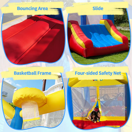 BC22- YARD Bounce House Inflatable Bounce House with Basketball Hoop Royal Bouncer for Kids, Outdoor Bouncy House, Durable Seam Forced Buffer Strips, Big Slide, 12 x 9 x 8 ft H, w/ UL Certified Air Blower - Likeshoppe 