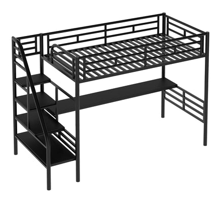 AS6- Metal Loft Bed Frame with Desk;  No Box Spring Needed; Twin - Likeshoppe 