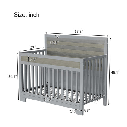 AO17- Certified Baby Safe Crib, Pine Solid Wood, Non-Toxic Finish, Gray - Likeshoppe 