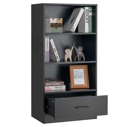 AT23- 4-Tier Storage Bookcase with Open Shelves Drawer and Anti-toppling Device - Likeshoppe 