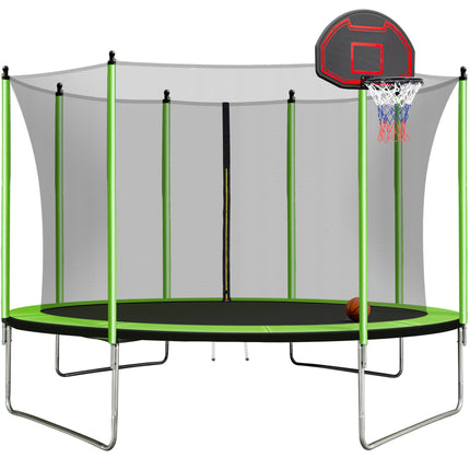 BA25- 10FT Trampoline with Basketball Hoop Inflator and Ladder(Inner Safety Enclosure) Green - Likeshoppe 