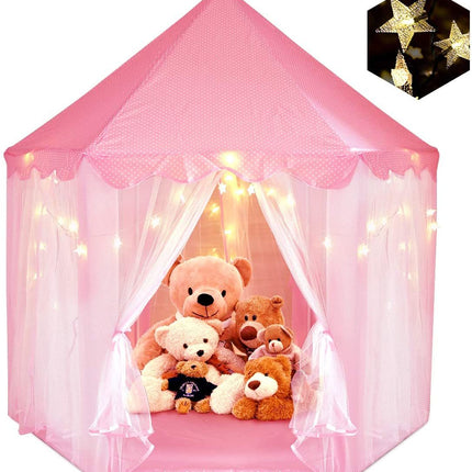 BE1- Outdoor Indoor Portable Folding Princess Castle Tent Kids Children Funny Play Fairy House Kids Play Tent(Warm LED Star Lights) - Likeshoppe 