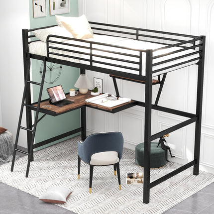 AS16- Twin Size Loft Metal&MDF Bed with Desk and Shelf - Likeshoppe 