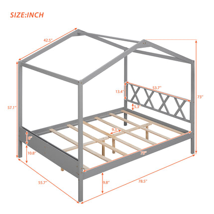 AS27- Full Size Wood House Bed with Storage Space - Likeshoppe 