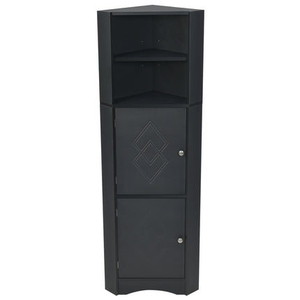 AM3- Tall Bathroom Corner Cabinet;  Freestanding Storage Cabinet with Doors and Adjustable Shelves;  MDF Board - Likeshoppe 