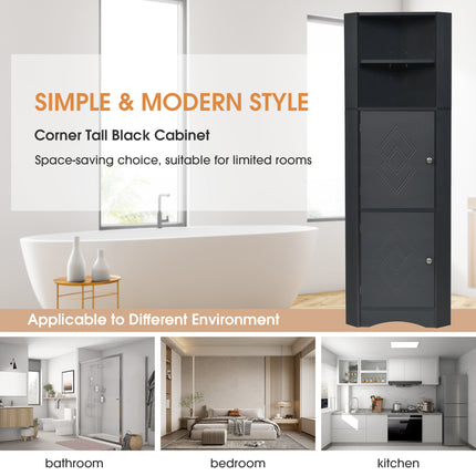 AM3- Tall Bathroom Corner Cabinet;  Freestanding Storage Cabinet with Doors and Adjustable Shelves;  MDF Board - Likeshoppe 